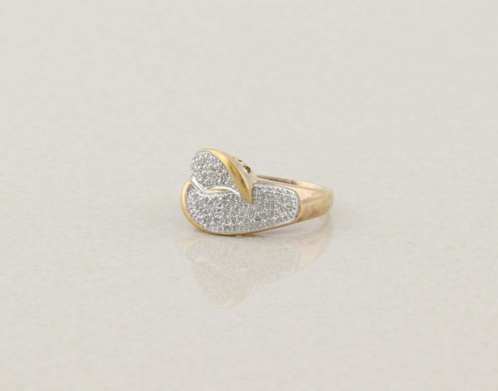 Sterling Silver with Gold Plate Accents Pave Design Ring Size 7 - Picture 6 of 7